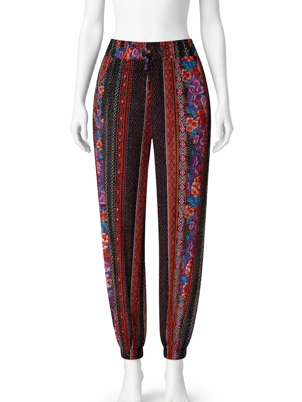 Boho Floral Stripe Pants in Black & Rust - Picture 2 of 2